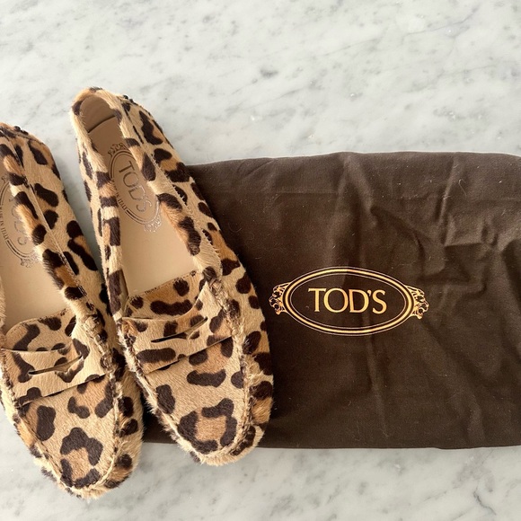 Tod's Leopard Pony Hair Penny Loafers in Brown and Tan - Picture 2 of 3